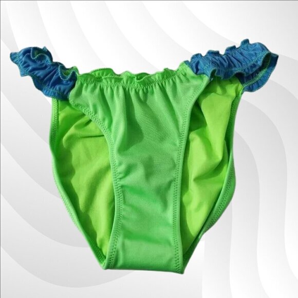 2/$50 Peixoto Amore Ruffle Bikini Bottom Neon Green & Blue Size M - Picture 3 of 8